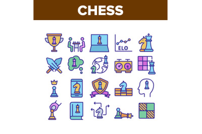 Chess Strategy Game Collection Icons Set Vector