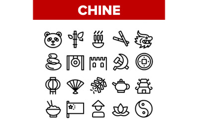 China Collection Nation Elements Icons Set Vector