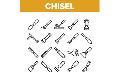 Chisel Carpentry Tool Collection Icons Set Vector