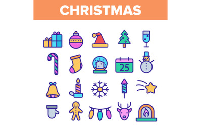 Christmas Color Elements Vector Icons Set