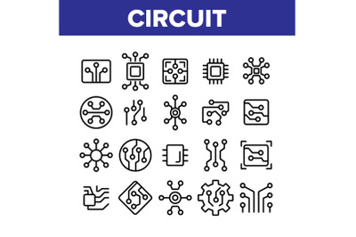 Circuit Computer Chip Collection Icons Set Vector