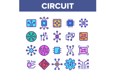 Circuit Computer Chip Collection Icons Set Vector