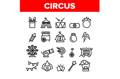 Collection Circus Show Elements Vector Icons Set