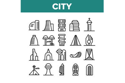 City Modern Building Collection Icons Set Vector