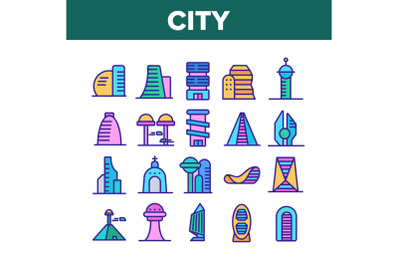 City Modern Building Collection Icons Set Vector