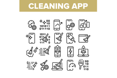 Cleaning Application Collection Icons Set Vector