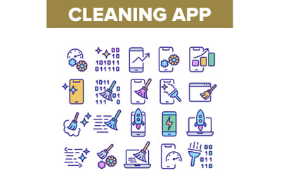 Cleaning Application Collection Icons Set Vector