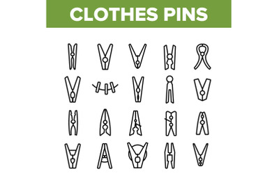 Clothes Pins Fasteners Collection Icons Set Vector