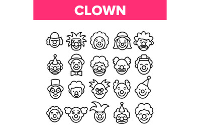 Clown Circus Character Collection Icons Set Vector