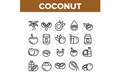 Coconut Food Collection Elements Icons Set Vector