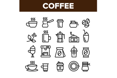 Collection Coffee Equipment Sign Icons Set Vector