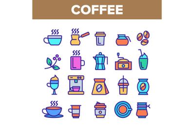 Color Coffee Equipment Sign Icons Set Vector