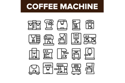 Coffee Machine Device Collection Icons Set Vector