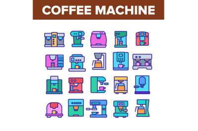 Coffee Machine Device Collection Icons Set Vector