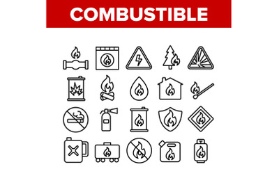 Combustible Products Collection Icons Set Vector