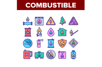 Combustible Products Collection Icons Set Vector