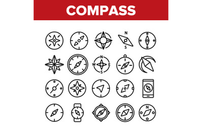 Compass Navigation Collection Icons Set Vector