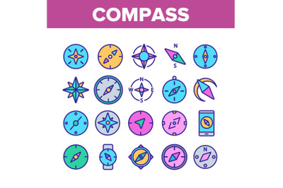 Compass Navigation Collection Icons Set Vector