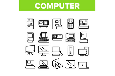 Computer Equipment Collection Icons Set Vector