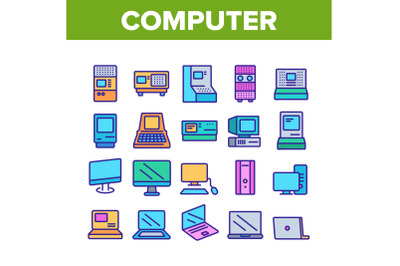 Computer Equipment Collection Icons Set Vector