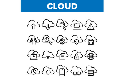 Collection Cloud Service Sign Icons Set Vector