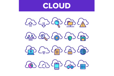 Color Cloud Service Sign Icons Set Vector