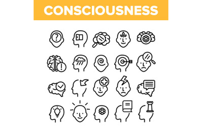 Consciousness Collection Elements Icons Set Vector