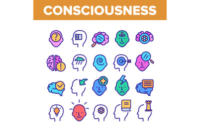 Consciousness Color Elements Icons Set Vector