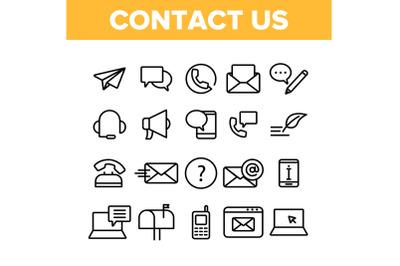 Contact Us, Call Center Vector Linear Icons Set