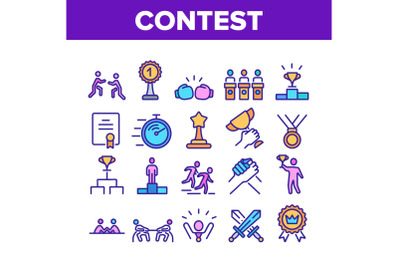 Contest Sport Activity Collection Icons Set Vector