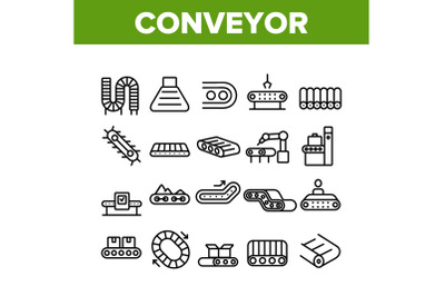 Conveyor Factory Tool Collection Icons Set Vector