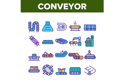 Conveyor Factory Tool Collection Icons Set Vector