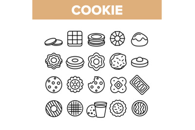 Cookie Baked Dessert Collection Icons Set Vector