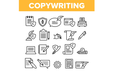 Copywriting and Blogging Vector Linear Icons Set