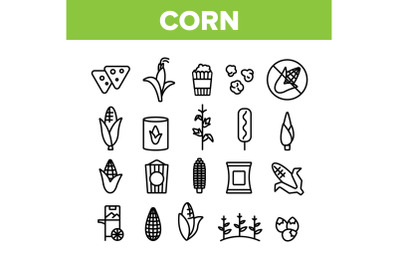 Corn Food Collection Elements Icons Set Vector