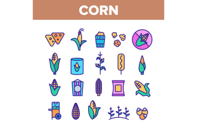 Corn Food Color Elements Icons Set Vector