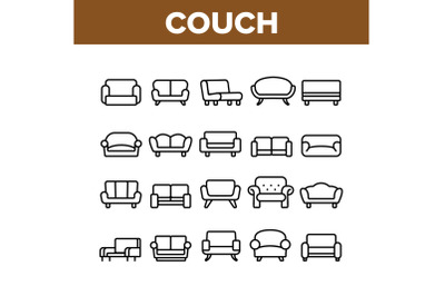 Couch Sofa Furniture Collection Icons Set Vector