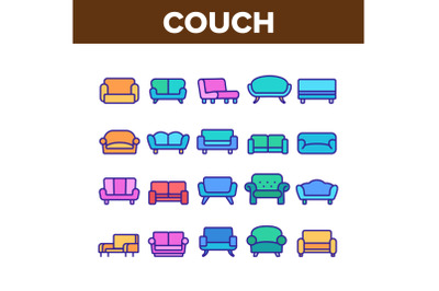 Couch Sofa Furniture Collection Icons Set Vector