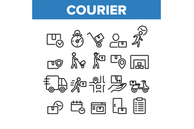 Courier Post Collection Elements Icons Set Vector