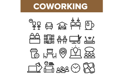 Coworking Collection Elements Icons Set Vector