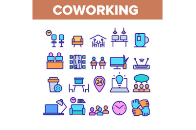 Coworking Color Elements Icons Set Vector