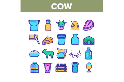 Cow Farming Animal Collection Icons Set Vector