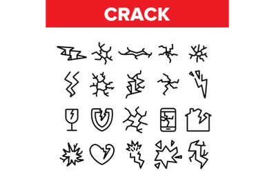 Crack Things Collection Elements Icons Set Vector