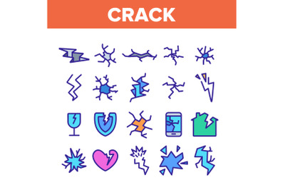 Crack Things Color Elements Icons Set Vector