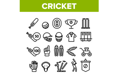 Cricket Collection Game Elements Icons Set Vector