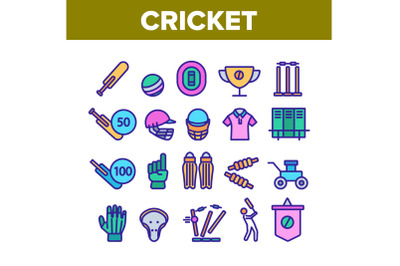 Cricket Collection Game Elements Icons Set Vector