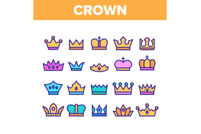 Royal Headwear, Crowns And Tiaras Vector Icons Set