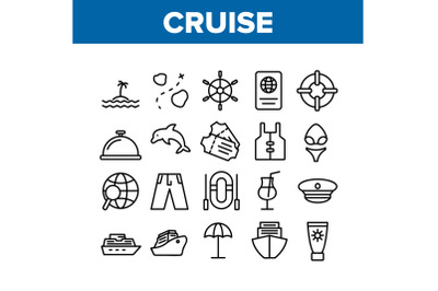 Cruise Travel Collection Elements Icons Set Vector