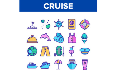 Cruise Travel Collection Elements Icons Set Vector