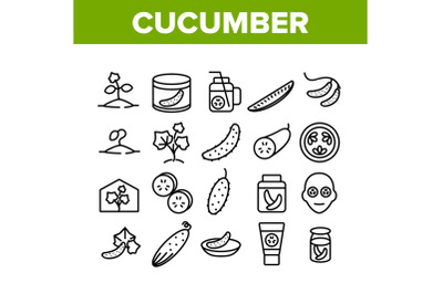 Cucumber Vegetable Collection Icons Set Vector